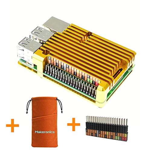 Makeronics Raspberry Pi Golden Armor Case| Raspberry Pi Metal Case Without Fan |Aluminium Alloy Case for Raspberry Pi 3 B+ / Pi 2/3 Model B with Instruction | Support GPIO Rainbow Ribbon Cable