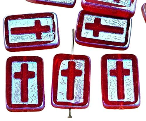 2pcs Crystal Ruby Red Clear AB Full Rectangle Flat Window Table Cut Cross Religious Christian Rosary Crucifix Halloween Czech Glass Beads
