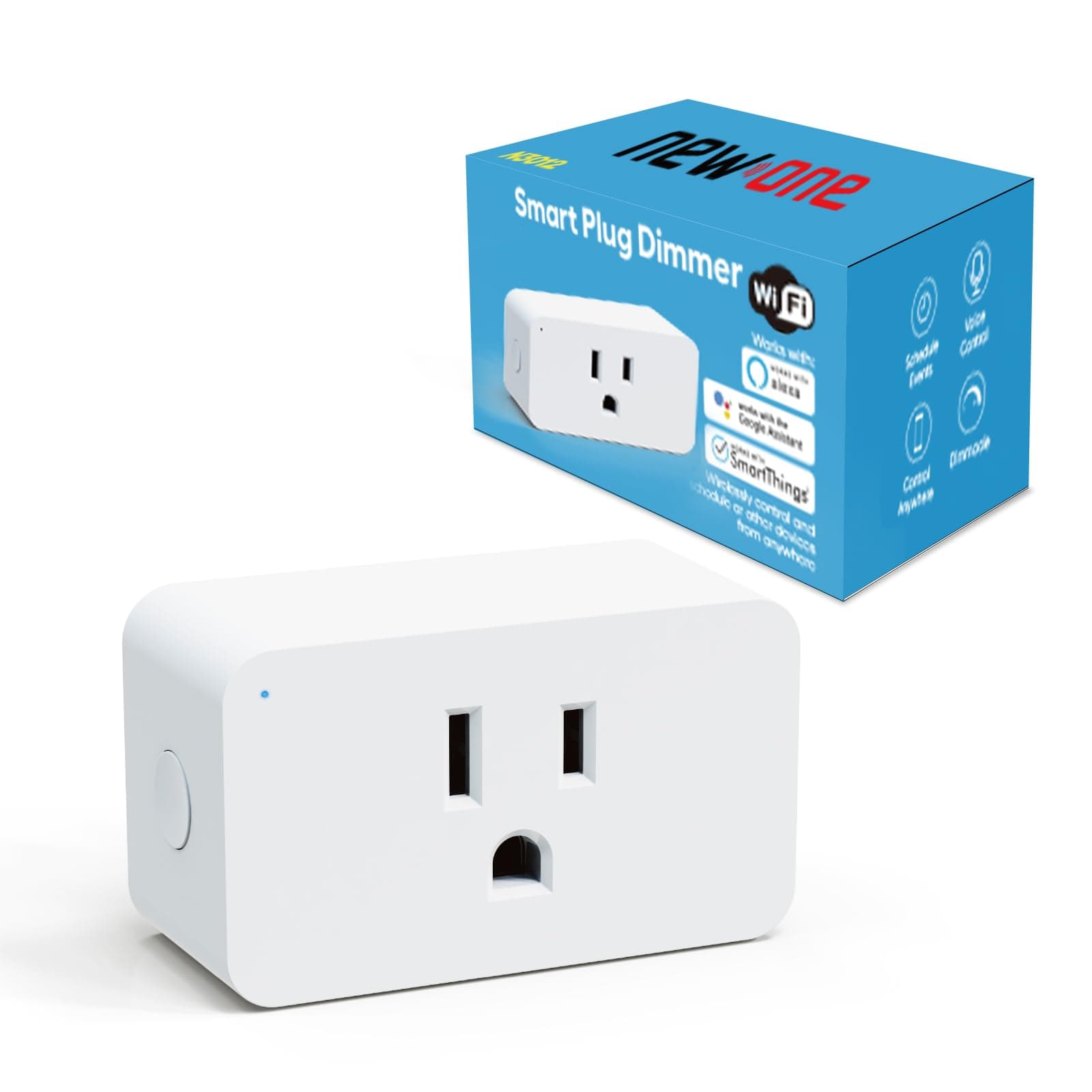 New One Smart Dimmer Plug, 2.4G Wi-Fi Dimmable Smart Plug, 2-Way Switch, Voice Control, White