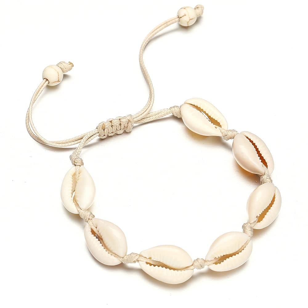 Handmade Seashell Bracelet Bangles, Size Adjustable for Women Beach Jewelry