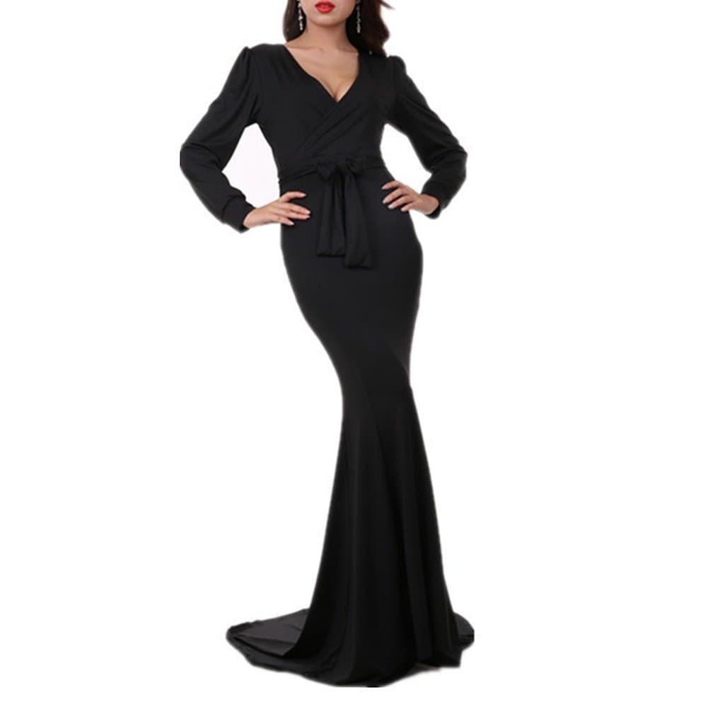 Women's Mermaid V-Neck Long Sleeve Halloween Party Maxi Dress with Belt