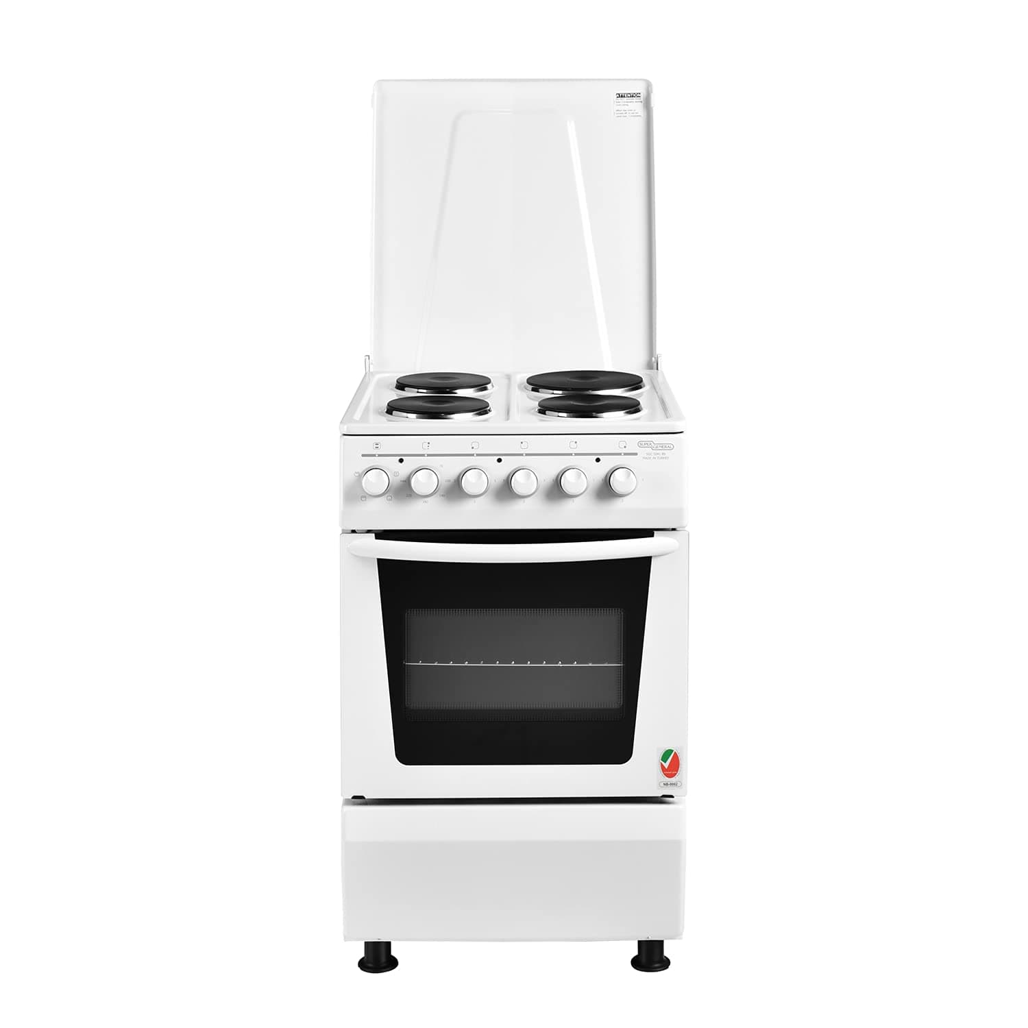 Super General Freestanding Electric-Cooker 4 hot plates, Steel Cooker, Electric Oven-Grill with Push Button Knobs and Thermostat, White, 50 x 50 x 85 cm, SGC-5041-BS, 1 Year Warranty
