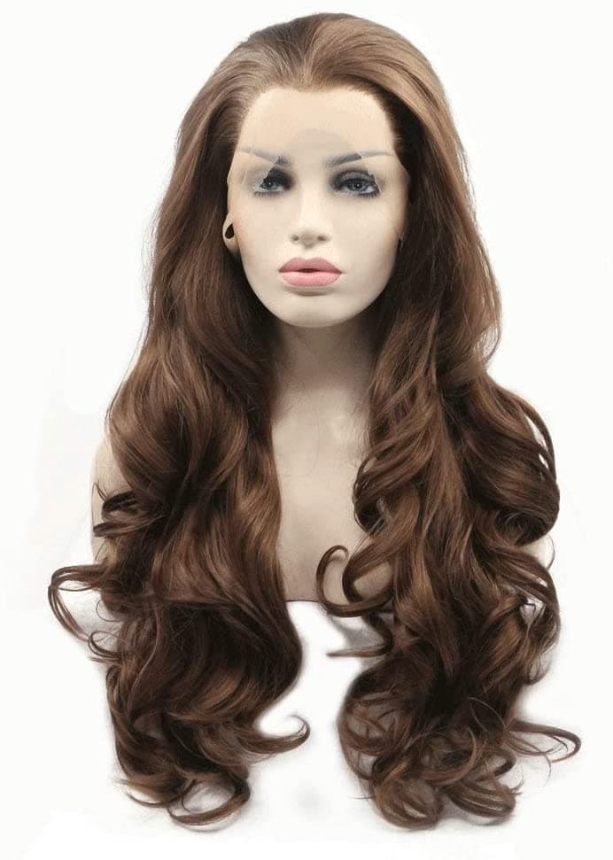 Xiweiya 6# Mixed Brown Lace Front Wig Long Body Wave 13x3 Lace Front Brown Wig Soft Wig Free Part Natural Hairline Heat Resistant Fiber Hair 180% Density Wig for Women 24inch
