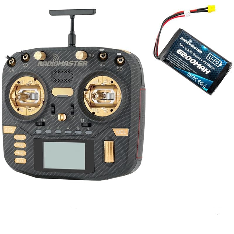 Radiomaster Boxer Max Transmitter Remote Control Carbon Fiber Pattern Case with AG01Hall Gimbals CNC Buttons for RC Drone (ELRS Gold Mode 2 with 6200mah Battery)