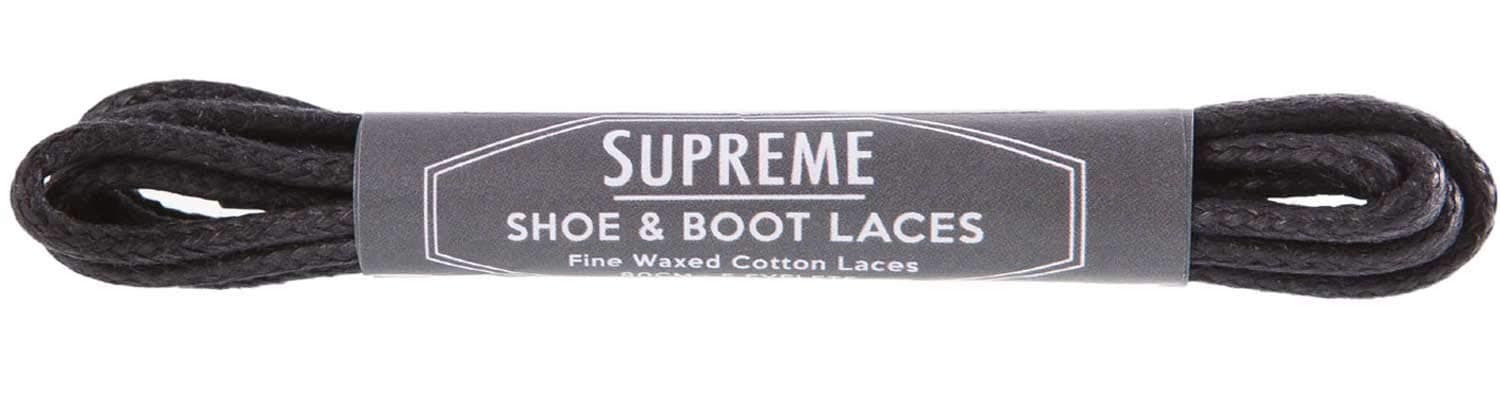 Supreme Fine Waxed Cotton Shoe and Boot Laces (75cm, Black)