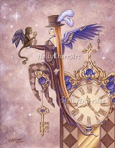 Steampunk Angel Print, Everlasting, Fairy Faery Fantasy Flying Monkey Clock Tower Art