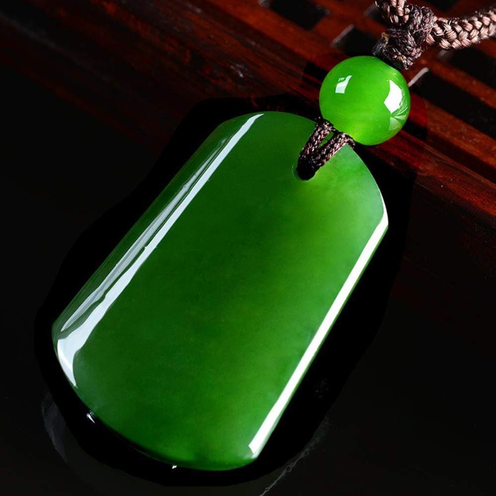 FUYU Natural Green Jade Pendant Necklace Square Jade Pendants Necklaces for Men Women Jadeite Jade Jewelry Necklace Women Send Chain,A