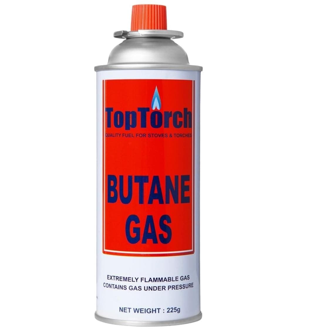 Toptorch Portable Can 225Gm Refillable Fuel Butane Gas Canister with 8 Reffling Adapter Suitable for Lighter Gas, Small Stove, Flame Torch, Burner Gas (Safety Release Device) Pack of 16