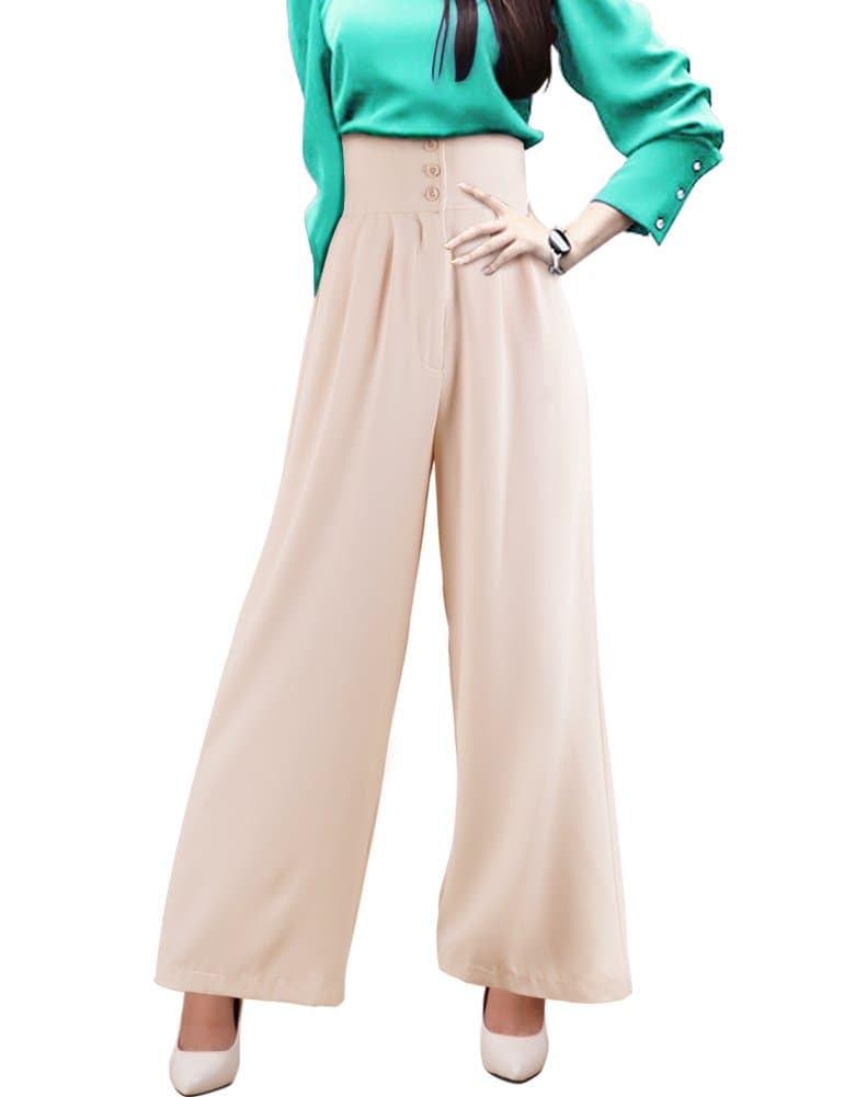 DELUXSEY Silhouette-Lengthening High Waist Wide Leg Pants Palazzo Pants 4 Women