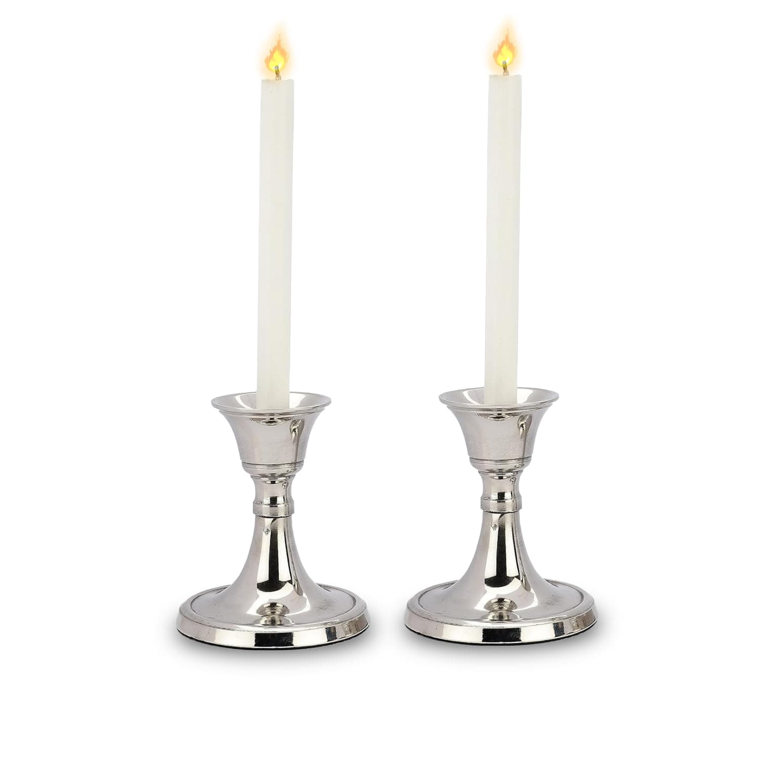 PURESTORY Candle Holder | Candle Holders for Home Decoration | Heat Resistance with Aesthetic Appeal | Best for Gifting & Diwali Decoration | Silver Metal Candle Stand | Size - 3.5 Inch | Pack of 2