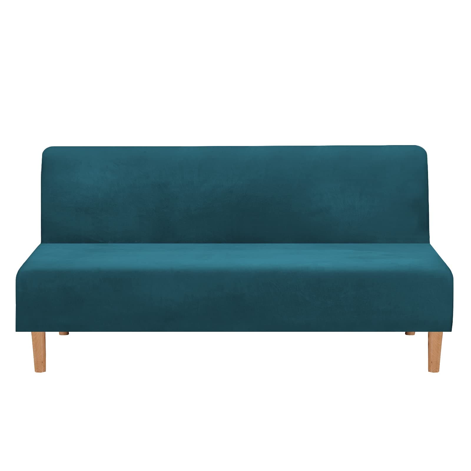 MIFXIN Armless Sofa Bed Cover Stretch Futon Slipcover Velvet Thick 3 Seat Full Folding Sofa Couch Futon Furniture Protector Cover Without Armrests (Velvet Blue-Deep)