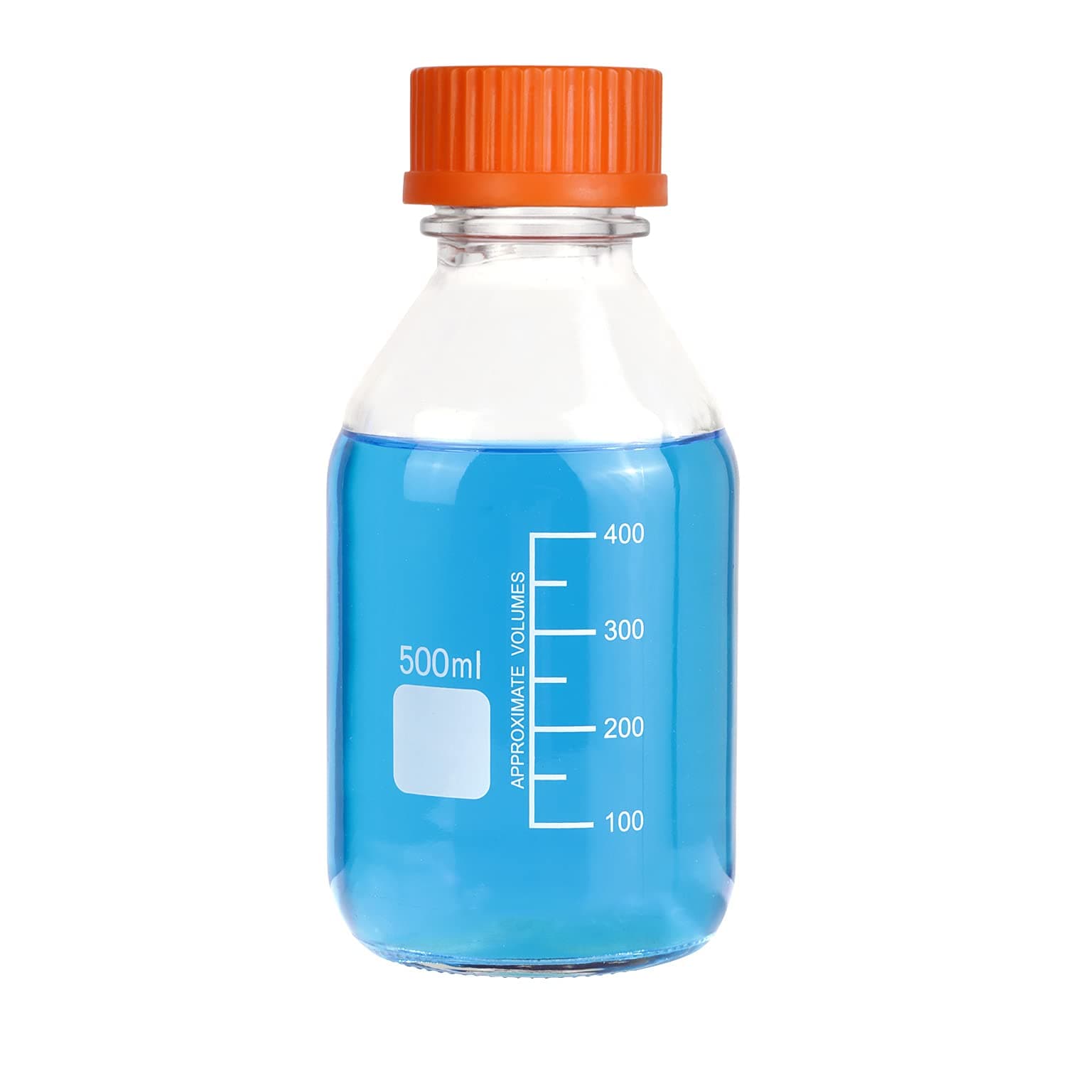 Pastein 8 pieces 500 ml Round Media Glass Bottle Graduated Storage Jar with GL45 Polypropylene Orange Cap