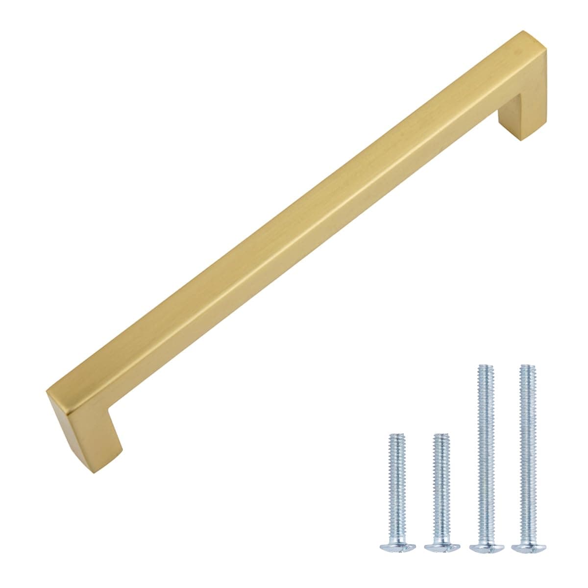 Amazon Basics Modern Square Cabinet Pulls, Kitchen Drawer Handles, 5.39-inch Length (5-inch Hole Center), Golden Champagne, 10-Pack