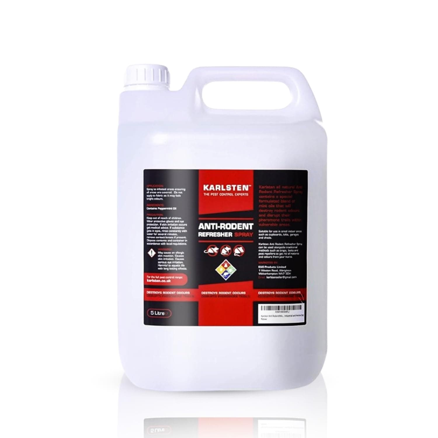 Karlsten Rat and Mice Spray 5L – Peppermint Oil Anti Rodent, Natural Mouse & Rat Spray for Home, Loft, Garage, Garden – Stop Chewing, Nesting & Property Damage