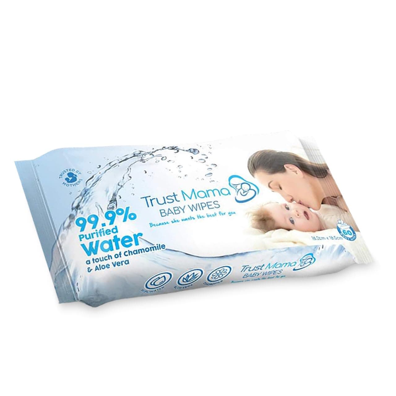Trust Mama Baby Wipes 99.9% Water Chemical Free For Sensitive Skin (E:) Pack of 1 (60 Wipes))