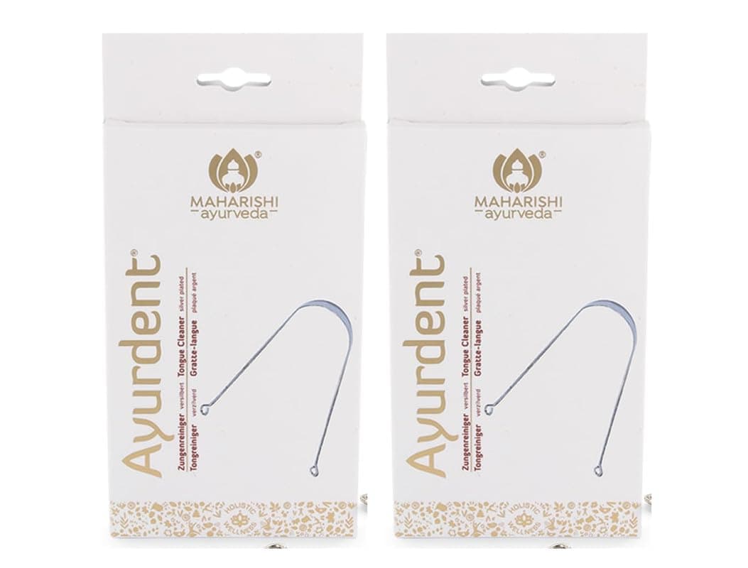 Maharishi Ayurveda Ayurdent Tongue Cleaner for Kids Ages 10+ and Adults - Premium Ayurvedic Silver Oral Hygiene Tongue Scraper Tool for Effective Bacteria & Plaque Removal (Pack of 2)