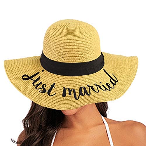 Women Bridesmaid Embroidered Adjustable Straw Beach Floppy Sun Hat