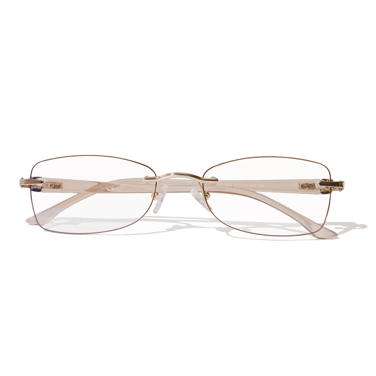 Rimless Reading Glasses for Women, Rectangle Blue Light Blocking Readers With Tinted Edge