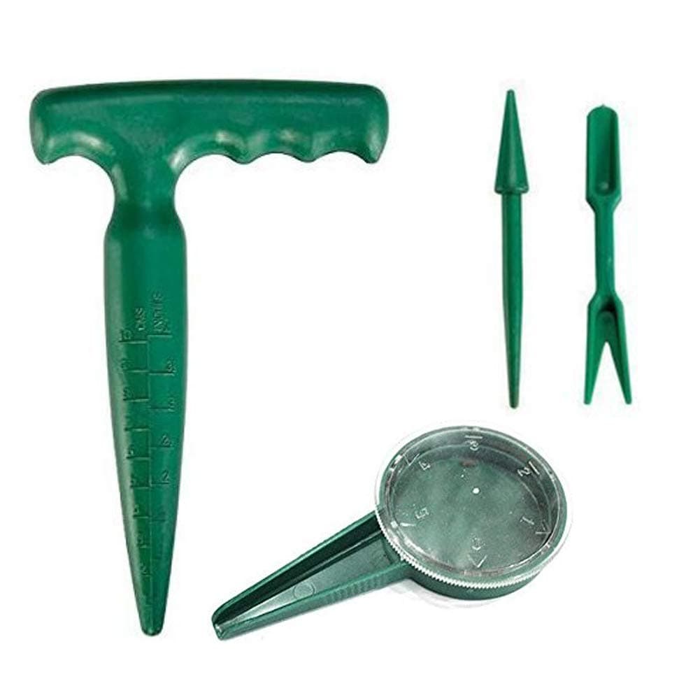 4-Pack Mini Garden Hand Tool Plant Sets - Seed Sower, Pistol Grip Dibber, Transplanter and Widger