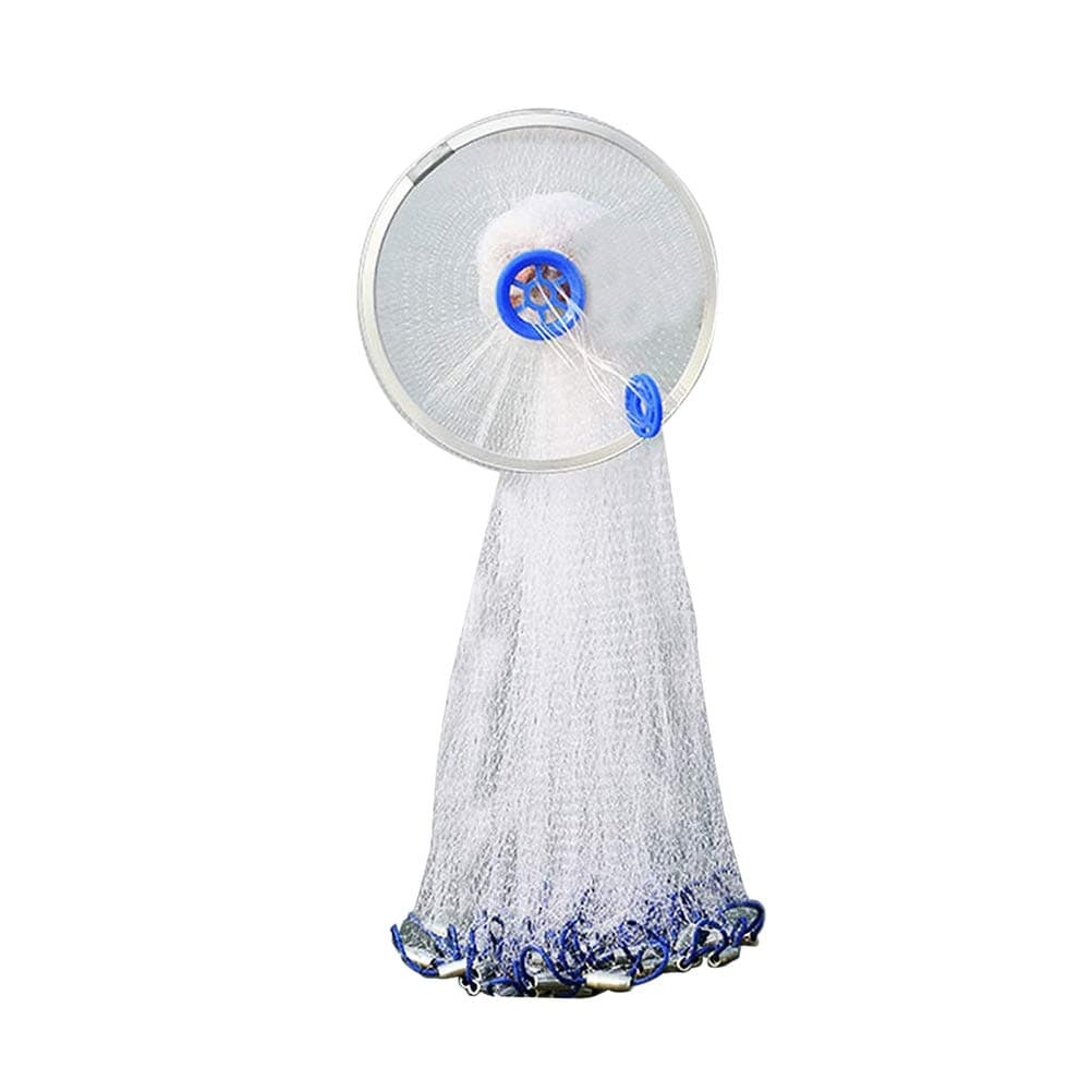 LIOOBO 2.4M Bait Cast Mesh Trap Net Portable Fishing Landing Net Shrimp Cage for Fish Lobster Prawn Minnow Crayfish Crab Random color white or blue