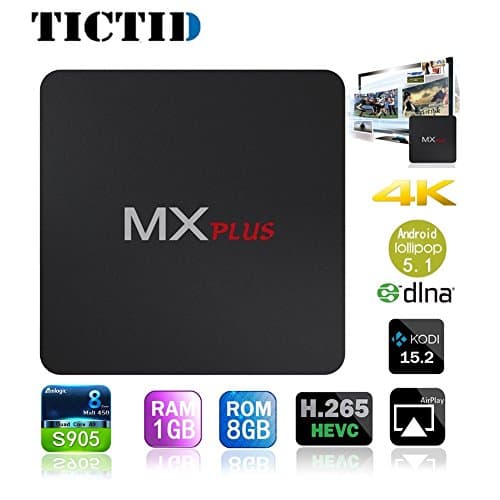 TICTID MX Plus Amlogic S905 Quad Core 64 Bit Android 5.1 Smart Tv Box with 1GB RAM 8GB ROM Bluetooth 4.0 4K2K H.265 Supported WIFI Streaming Media Player