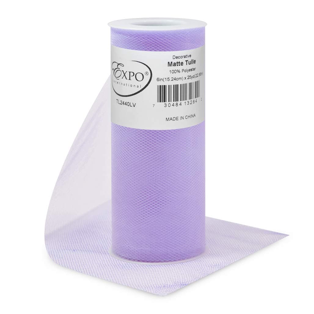 Expo International Decorative Matte Tulle, Roll/Spool of 6 Inches X 25 Yards, Polyester-Made Tulle Fabric, Matte Finish, Lightweight, Versatile, Washable, Easy-to-Use | Lavender