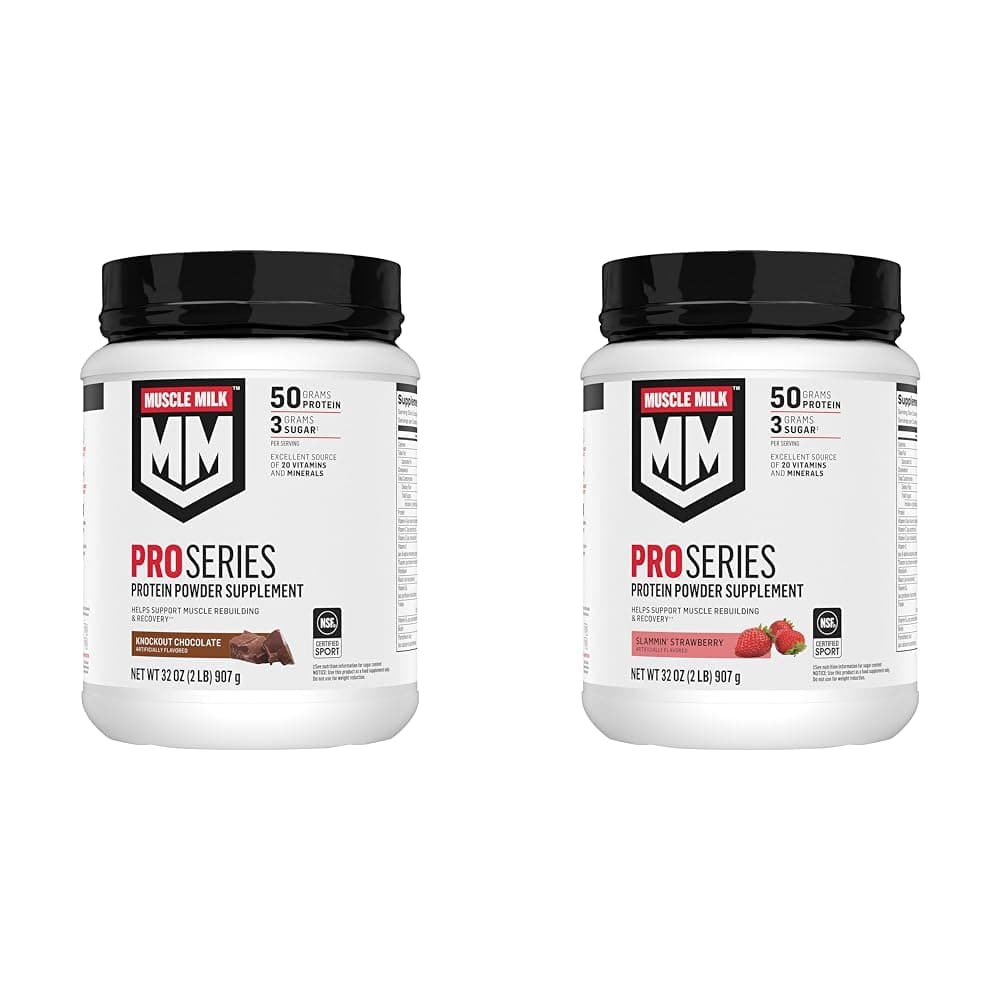 Muscle Milk Pro Series Protein Powder, Knockout Chocolate & Strawberry, 2 Pound Each, 50g Protein, 20 Vitamins & Minerals