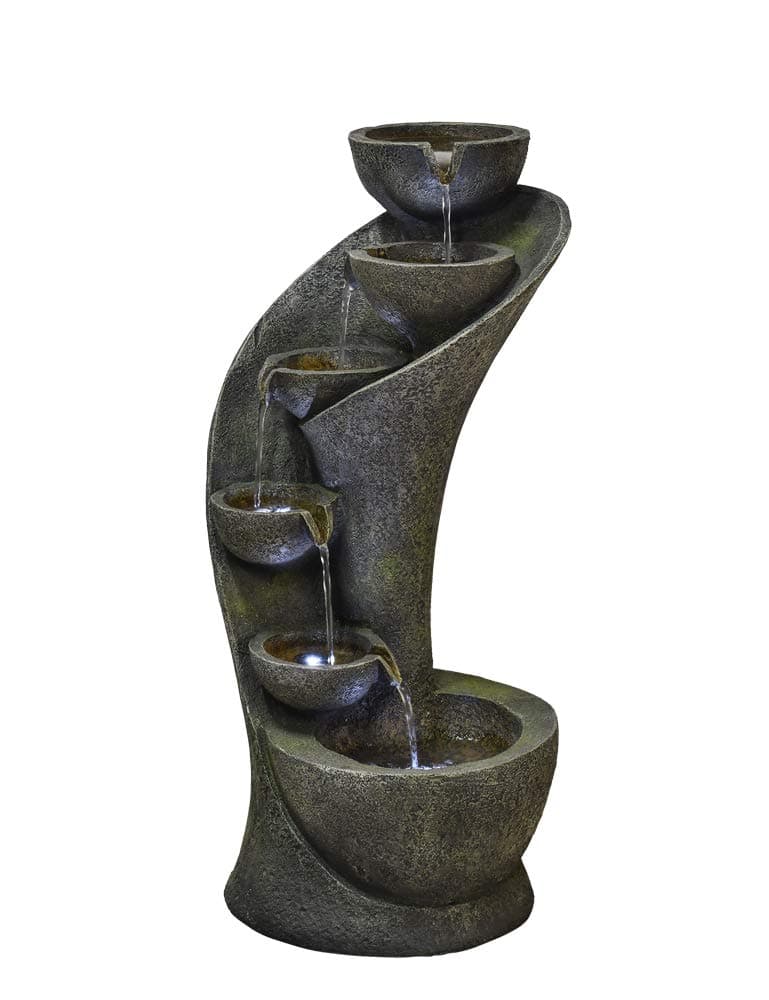 SunJet Outdoor Six Bowls Cascading Fountain with LED Lights, Soothing Tranquility for Garden and Patio Decor