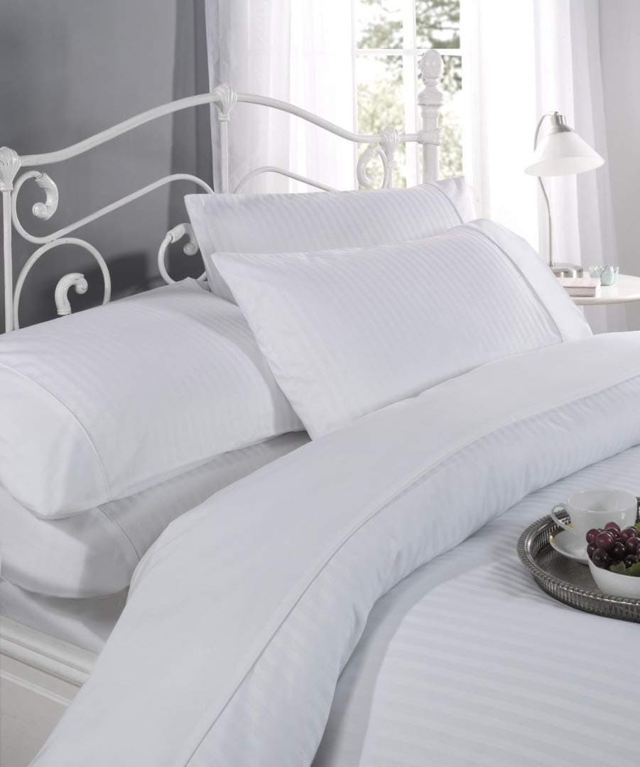Ritz Cotton Duvet Cover and Pillowcase Set 300 Thread Count White Satin Stripe King Size