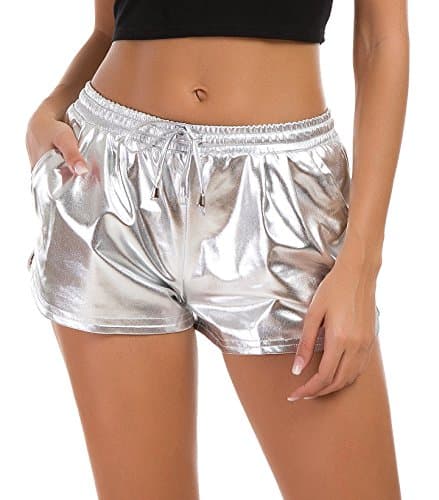 Women's Yoga Hot Shorts, Shiny Metallic Pants with Elastic Drawstring