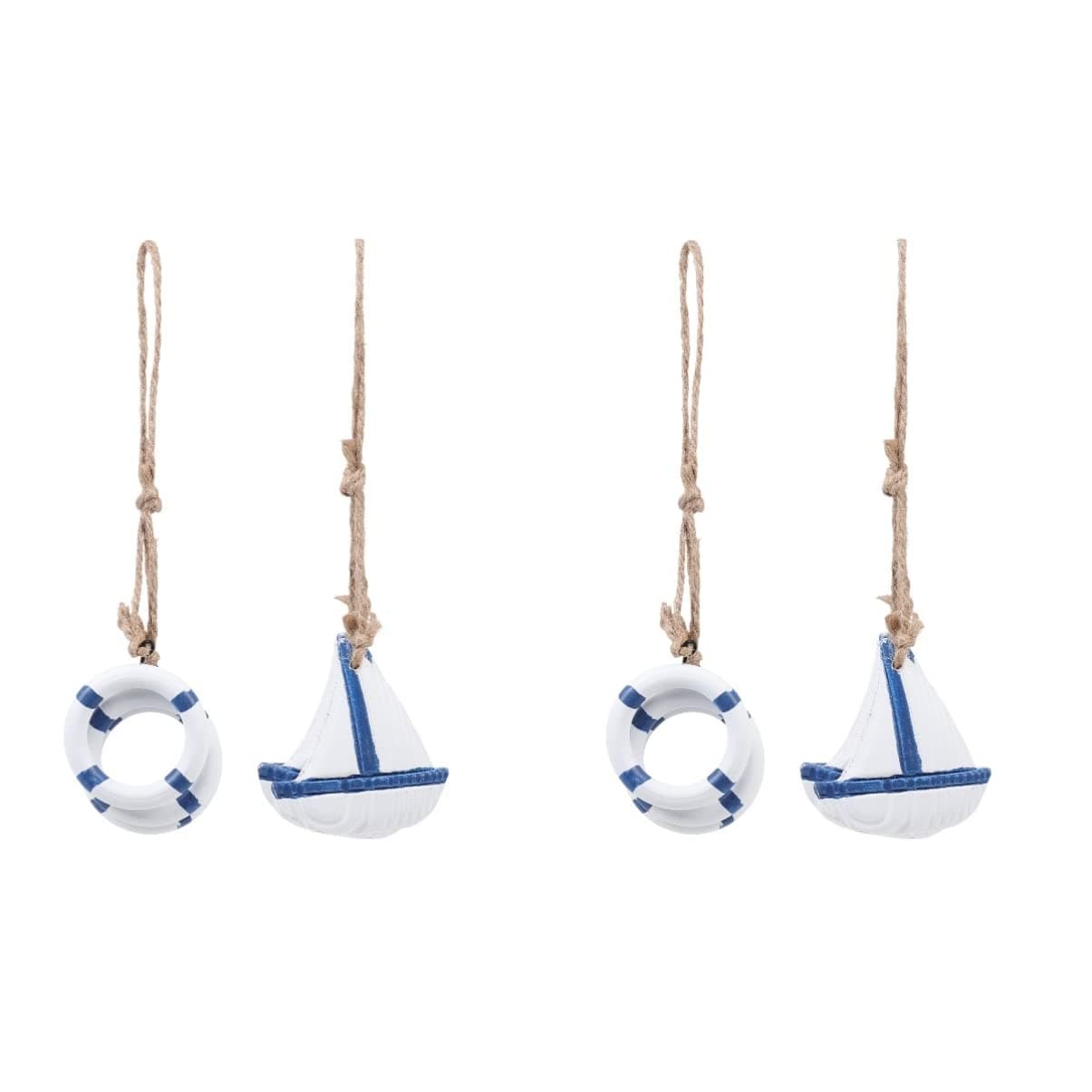 KTM Healthcare® 4 Pcs Wooden Wooden Nautical Hanging Decoration Mini Beach Marine Ornament Wooden Seaboat Pendant Nautical Hanging Mini