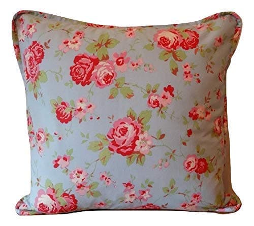 Blue 'Rosali' Fabric Cushion Cover, Floral Throw Pillow, Piped Pillow Cover, Shabby Chic, Vintage Style,16", 18", Handmade