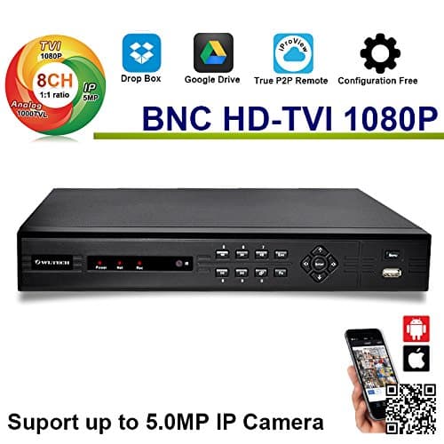 8 Channel 5MP Tribrid BNC HD TVI DVR (Commercial Grade DVR/NVR) + up to 8 TVI / 8 IP / 8 Analog Channel (Mix) / 8 CH Playback + Google Drive/Drop Box Partial Backup Compatible