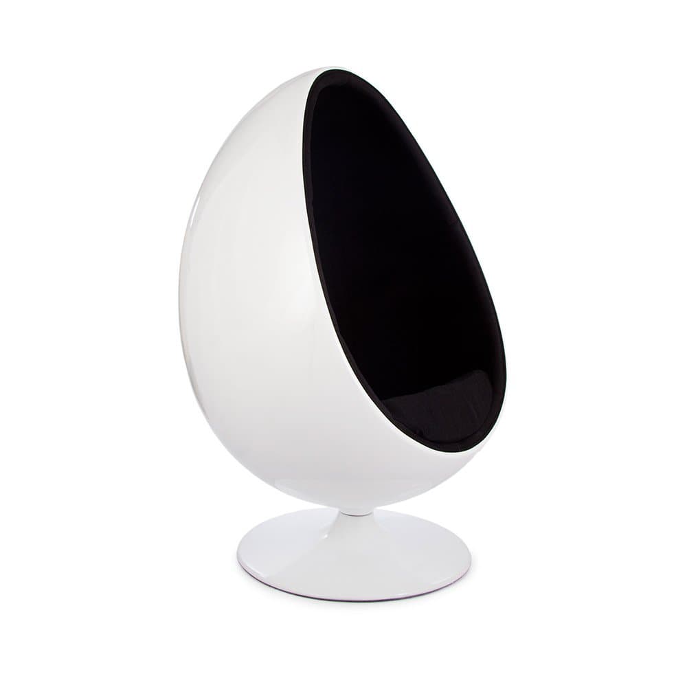 Ovalia Egg Pod Chair Replica Mid Century Modern Lounge - White Shell (Black)
