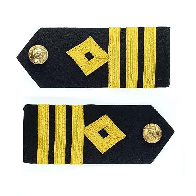 Hard Epaulettes | Uniform Accessory | Professional Emblem | Sturdy & Washable 3 Gold Strip With Loop Shoulder Insignia | Unisex Epaulet For Merchant Navy Chief Officer |Set 2