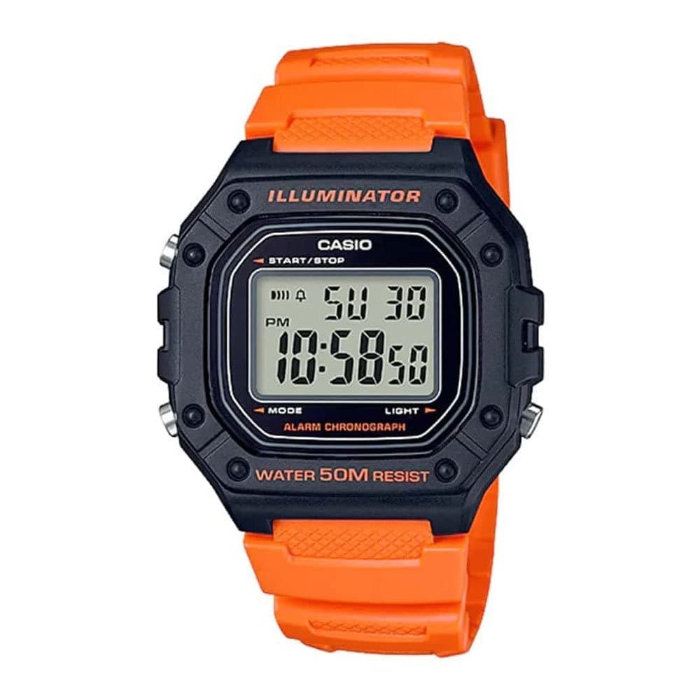 Casio Resin Youth Digital Grey Dial Men Watch-W-218H-4B2Vdf (I111), Bandcolor-Orange