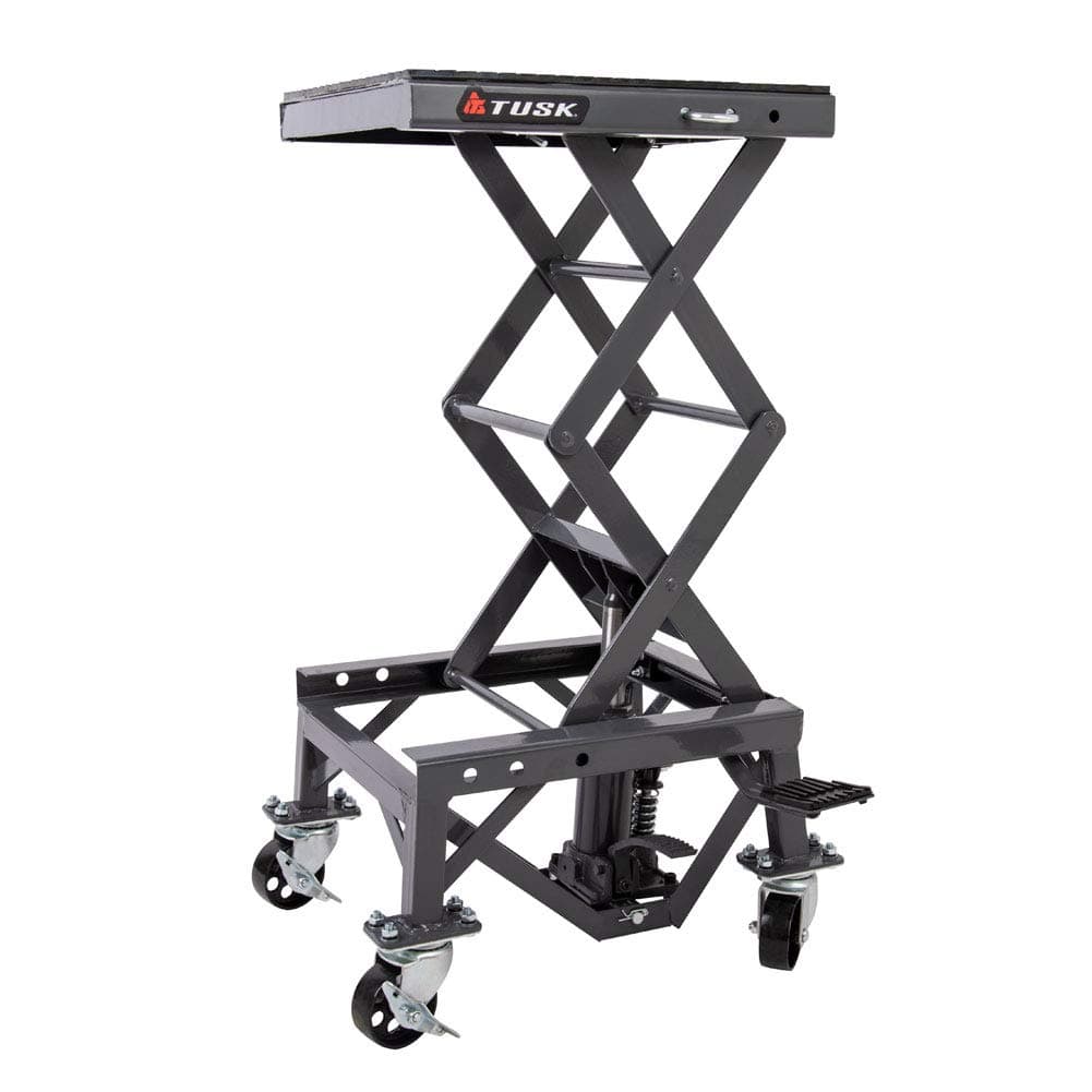 Scissor Lift Stand – Adjustable 13.75–34″ Heavy-Duty Motorcycle Lift Stand with Casters & Rubber Top Pad – Supports Up to 300 lb for Dirt Bike, ATV & UTV Maintenance
