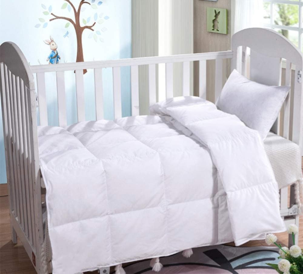 Lightweight Summer Baby/Toddler White Down Blanket Comforter Duvet Insert for Crib Bedding, Soft Cotton Shell, Machine Washable, White, 41x48 Inches