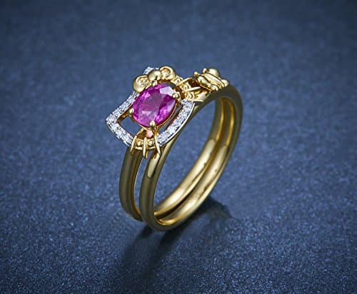 Pink Tourmaline Ring,Engagement ring,6x8mm oval natural Gemstone,Cat ring,CZ Sterling silver Wedding ring set,butterfly kitty gold jewelry