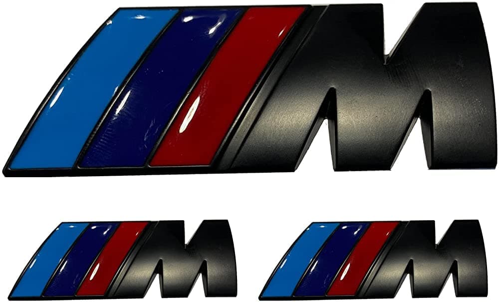 Upgrade 3Pcs Black Tri Color Emblem Sticker, M Tri Color Fender Side + Rear Trunk Emblem Logo Sticker Badge Decals 3D Stickers Fit for BM/W Series【Color Corrected】