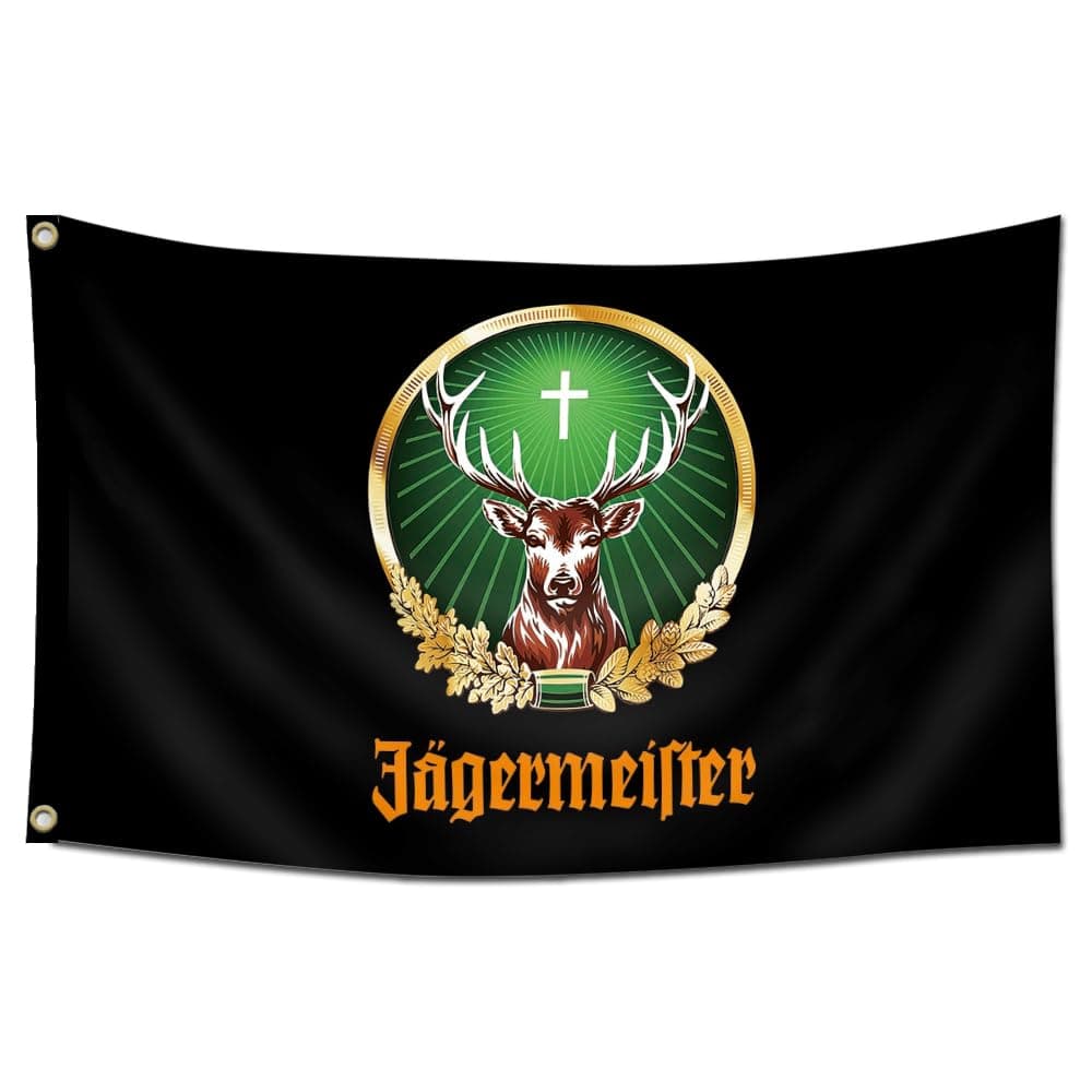 Jagermeister Flag Giant Large Black Flying Banner 3x5 Feet for Indoor and Outdoor Room Dorm Decor
