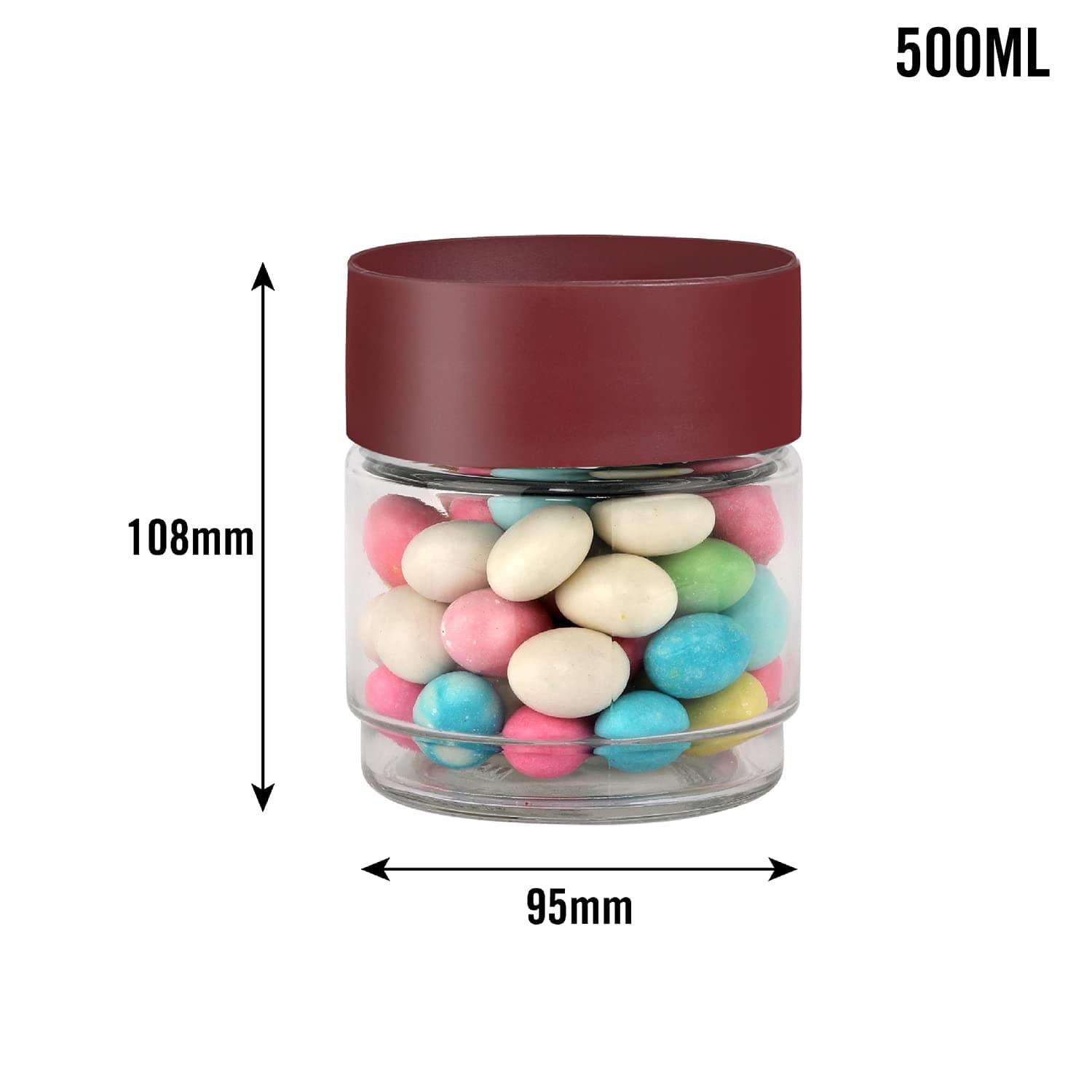 Cello Modustack Glassy Storage Jar, Stackable, Clear,Set of 2, 500ml Each, Maroon, Small