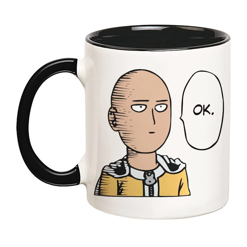 Fonhark - "Saitama One Punch Man Ok Ceramic Mug, Anime Coffee Cup, 11 Oz Novelty Coffee Mug/Cup