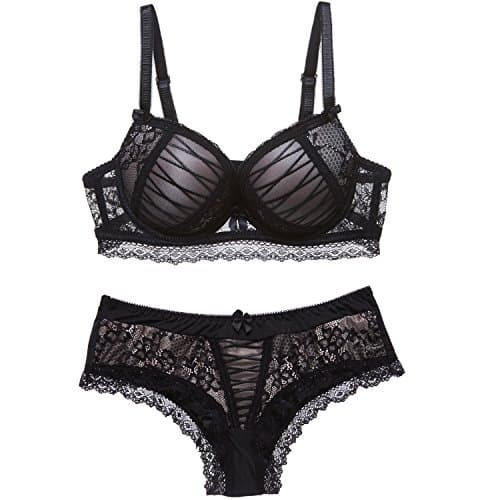 Scarleti Women's Sexy Bra Set -Ladies lace Underwire Push-up Bra&Everyday Bras (34B, Black)