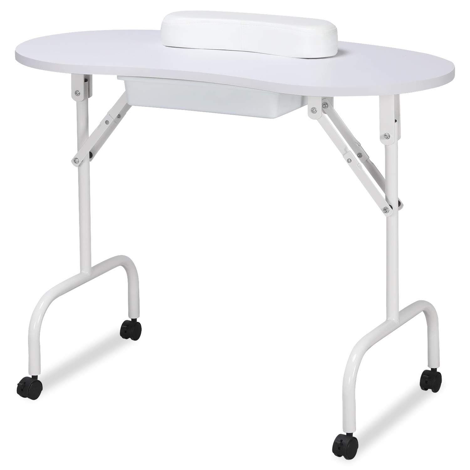 Yaheetech 37-inch Foldable Nail Table - Portable Manicure Beautician Station w/Lockable Wheels for Spa Beauty Salon, White