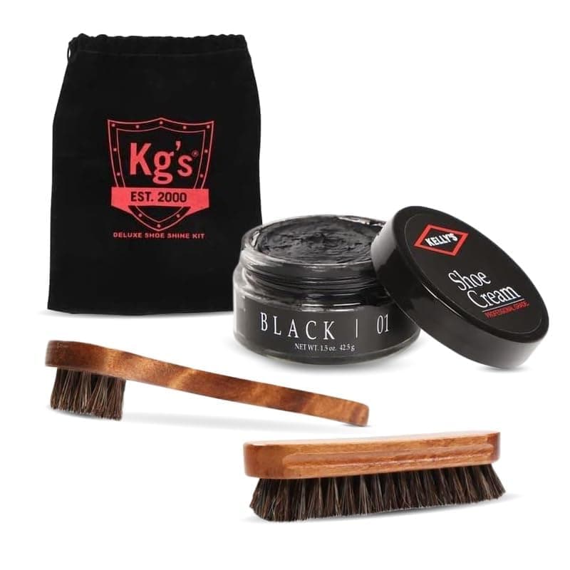 Shoe Shine Kit Includes Polish, Horsehair Brush, Applicator, and Storage Bag
