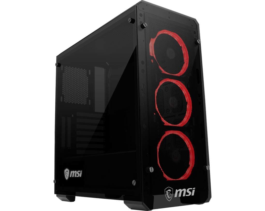 MSI MAG PYLON Mid Tower Gaming Case 'Black, 3x 120mm RGB PWM Fans, Tempered Glass Panels, Mystic Lighting Sync, ATX, mATX, mini-ITX'