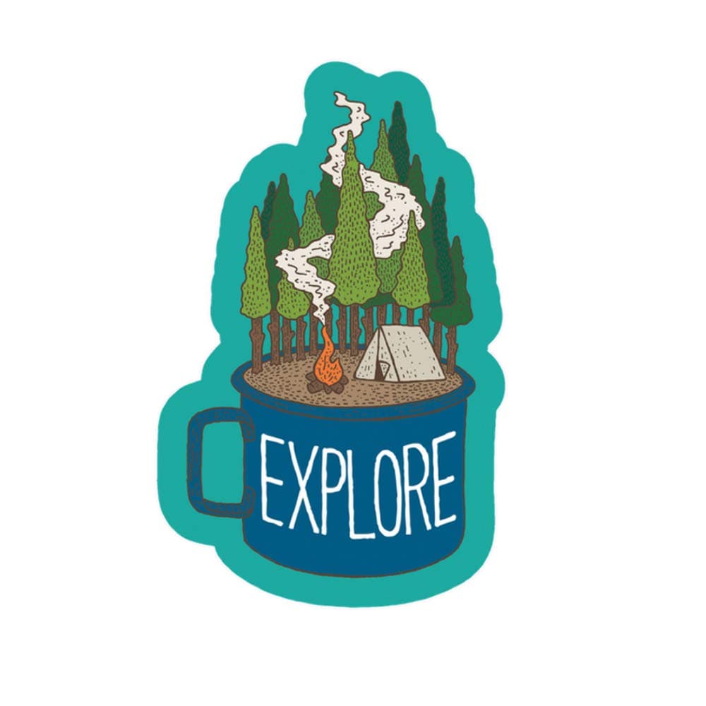 Explore Camp Cup Sticker Art, Mountain Tough Outdoor Stickers, Waterproof and Dishwasher Safe Vinyl for Water Bottle - Cute Tent Scrapbooking Decal (4.5" Tall).