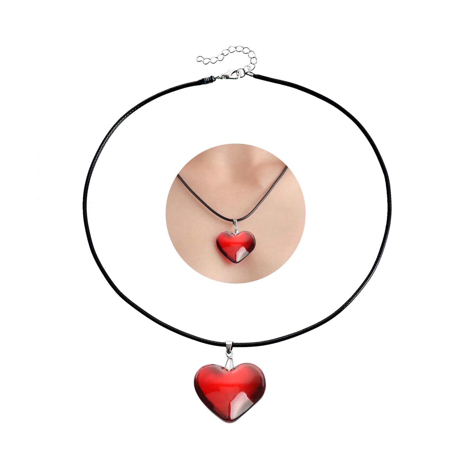 ThcbmeHeart Necklaces Star Women Necklace Large With Red Cherry Pendant Red Statement Small Necklace Chunky Jewelry Aesthetic Y2k Glass Girl Trendy Accessories
