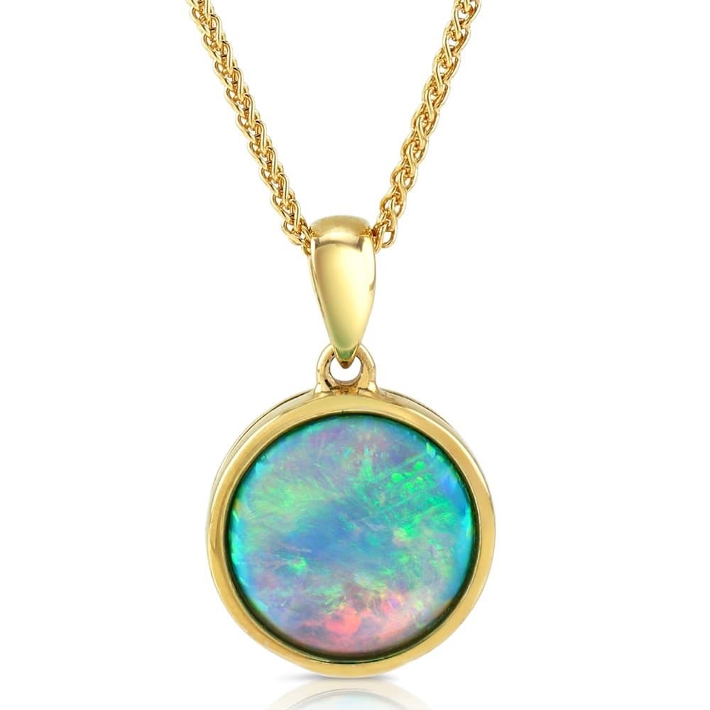 Paul Wright Created Opal Pendant, 9ct Yellow Gold, 10mm Round, 41cm plus 5cm Extender